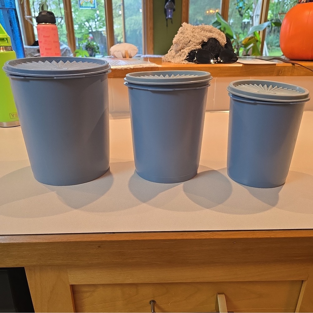 Vintage Tupperware Canister Set 3 Blue Nesting Stacking Containers